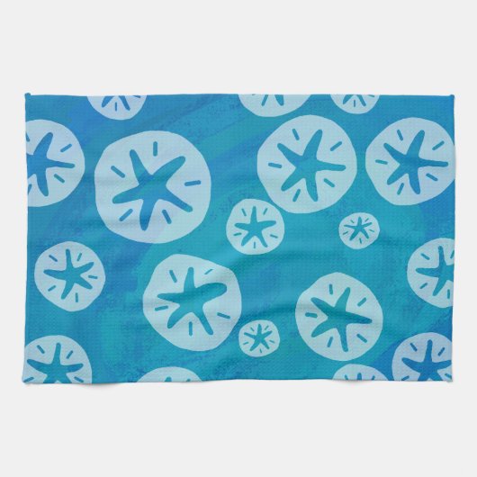 Sand Dollar White en Blue Pattern Theedoek (Horizontaal)