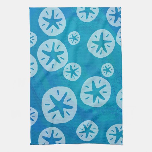 Sand Dollar White en Blue Pattern Theedoek (Verticaal)