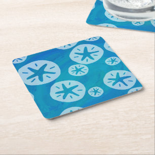 Sand Dollar White en Blue Pattern Vierkante Kartonnen Onderzetter
