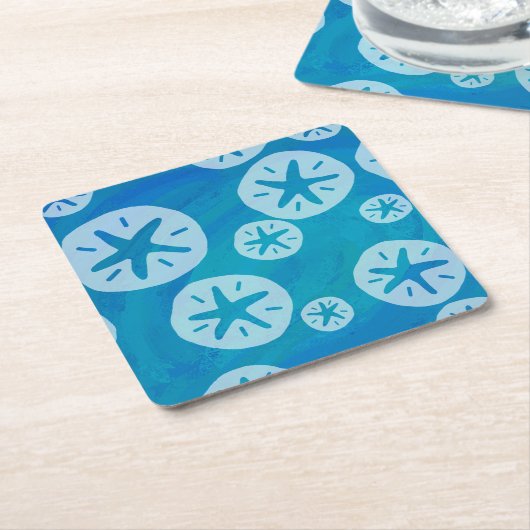 Sand Dollar White en Blue Pattern Vierkante Kartonnen Onderzetter (Schuin)