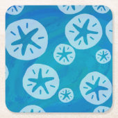 Sand Dollar White en Blue Pattern Vierkante Kartonnen Onderzetter (Voorkant)