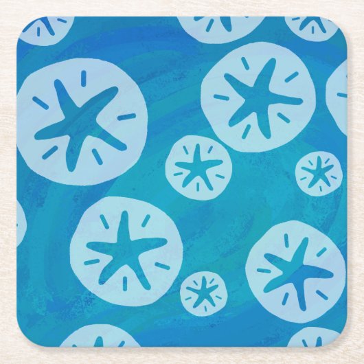 Sand Dollar White en Blue Pattern Vierkante Kartonnen Onderzetter (Voorkant)