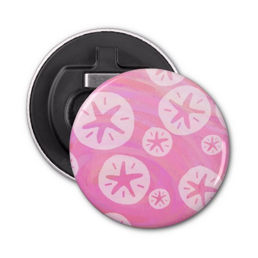 Sand Dollar White en roze Button Flesopener (Voorkant)