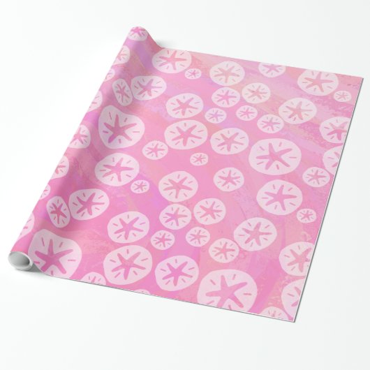 Sand Dollar White en roze Cadeaupapier (Uitgerold)