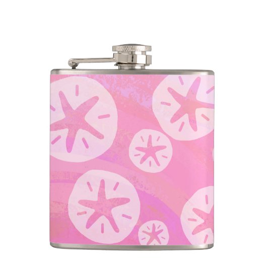 Sand Dollar White en roze Heupfles (Voorkant)