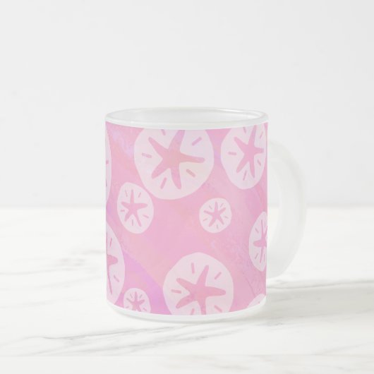 Sand Dollar White en roze Matglas Koffiemok (Voorkant rechts)