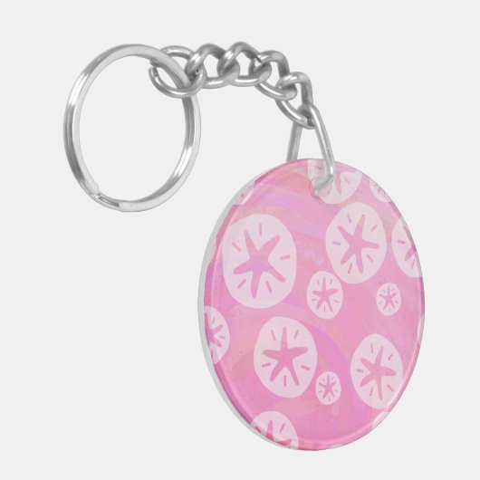 Sand Dollar White en roze Sleutelhanger (Voorkant Links)