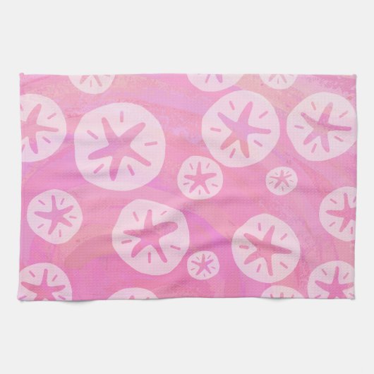 Sand Dollar White en roze Theedoek (Horizontaal)