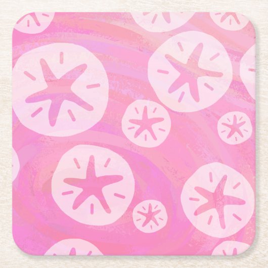 Sand Dollar White en roze Vierkante Kartonnen Onderzetter (Voorkant)