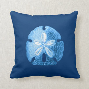 Sand Dollar Zee Life Print, Indigoblauw en wit Kussen
