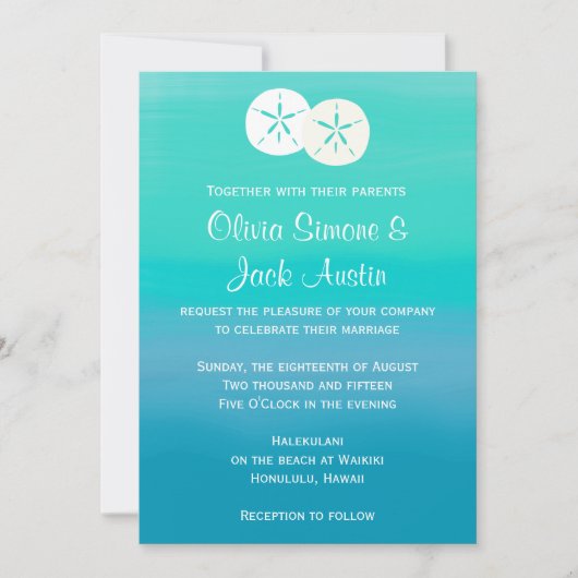Sand Dollars Beach Ocean Wedding Invitation Kaart (Voorkant)
