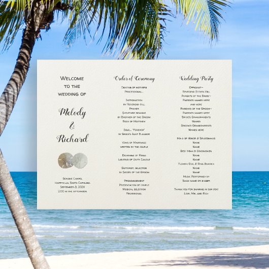 Sand Dollars Folded Big Wave Wedding Programme