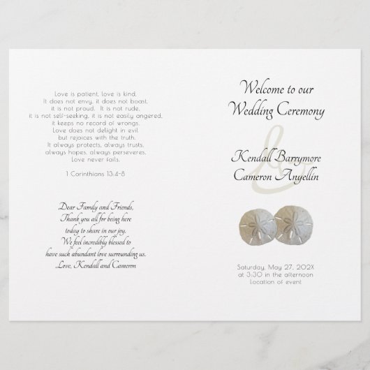 Sand Dollars Wedding Ceremony Folded Programme (Voorkant)