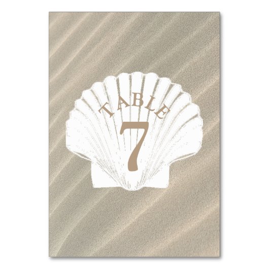 Sand en Seashell tan Trouwtafel Nummer Kaart (Voorkant)