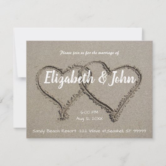 Sand Hearts Beach Wedding Invitations (Devant)