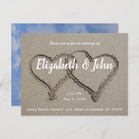 Sand Hearts Beach Wedding Invitations (Devant / Derrière)