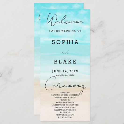 Sand Ocean Sky Beach huwelijksprogramma (Voorkant / Achterkant)