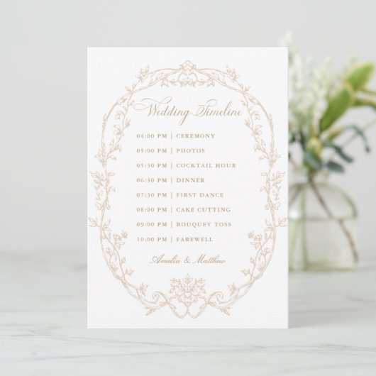 Sand Ornate Floral Frame Wedding Timeline Programma (Staand voorkant)