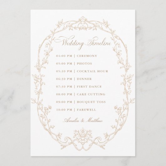 Sand Ornate Floral Frame Wedding Timeline Programma (Voorkant)