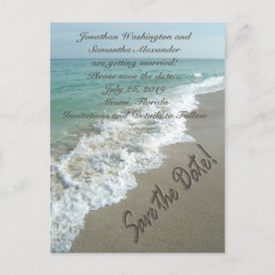 Sand Schrijven op het strand Save the Date Briefka Aankondigingskaart
