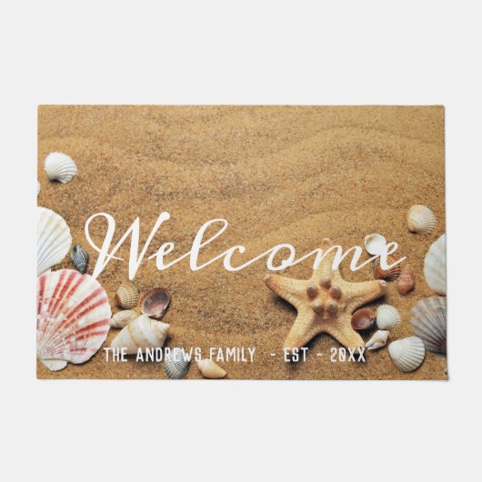Sand Seashells Ocean Calligraphy Welcome Deurmat (Voorkant)