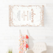 Sand Stripes & Roos Gold Confetti Bruiloft Welkom Spandoek (Insitu)