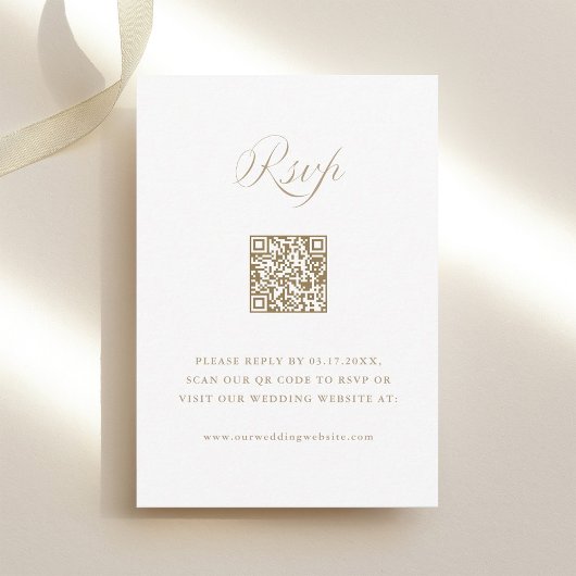 Sand Stylish Calligraphy Wedding QR Code RSVP Kaartje