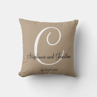 Sand taupe blanc personnalisé coussin de mariage
