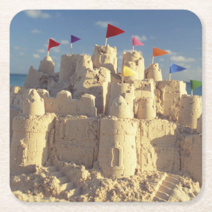 Sandcastle on Beach Vierkante Kartonnen Onderzetter
