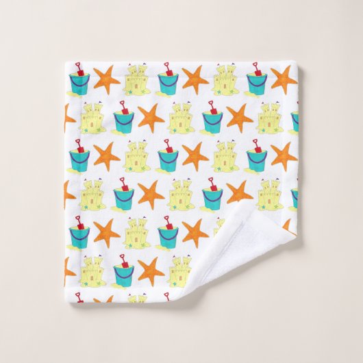 Sandcastle Sand Castle Starfish Shells Beach Ocean Bad Handdoek (Wasdoekje)