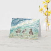 Sanderlings sur la plage - carte de voeux vierge (Fleur jaune)