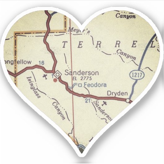 Sanderson TX Retro Map Sticker (Voorkant)