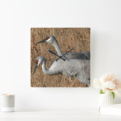 Sandhill Crane Birds Clock Vierkante Klok (Huis)