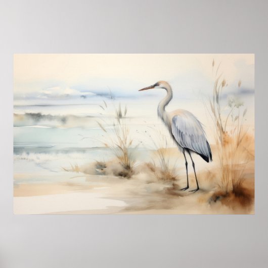 Sandhill Crane Waterverf Print (Voorkant)