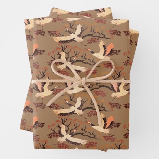 Sandhill Cranes Trees Pattern Brown Gift Inpakpapier Vel (In situ)