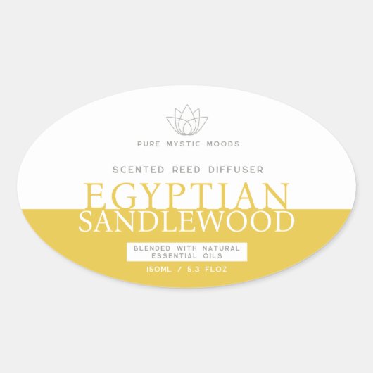 Sandlewood yellow reed diffuser oval product label (Voorkant)