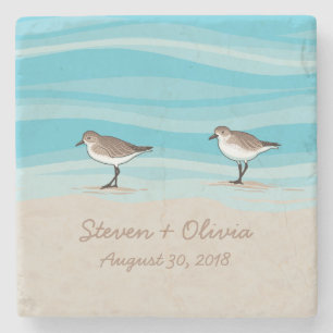 Sandpipers op Beach Weddenschap Namen Zand Stenen Onderzetter