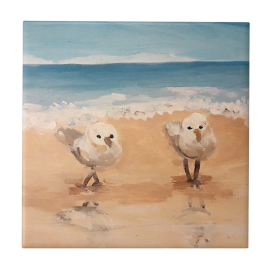 Sandpipers van het Zee Shore Ceramic Tile Tegeltje (Voorkant)