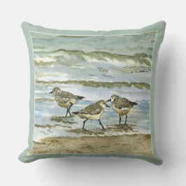 Sandpiperstralvogels waterverf in zee blauw groen kussen