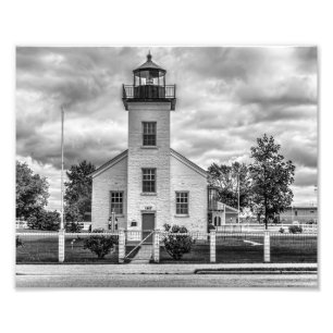 Sandpoint Lighthouse Black en White Photography Foto Afdruk