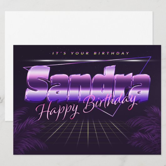 Sandra Nom Prénom lila retro Carte Anniversaire (Devant / Derrière)