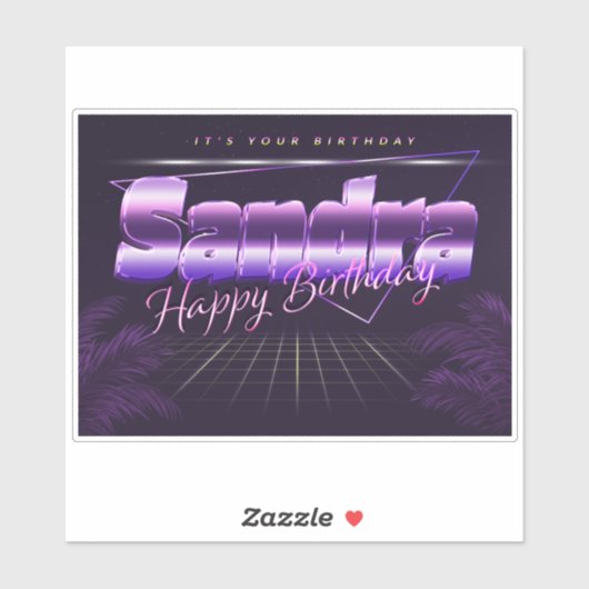 Sandra Nom Prénom lila retro Sticker (Feuille)