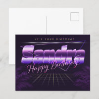 Sandra prénom carte postale violet anniversaire