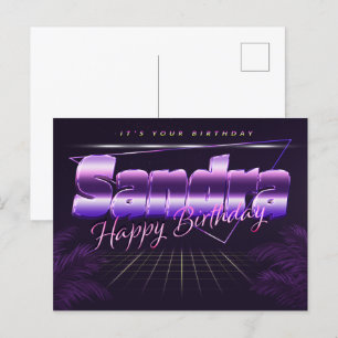 Sandra prénom carte postale violet anniversaire