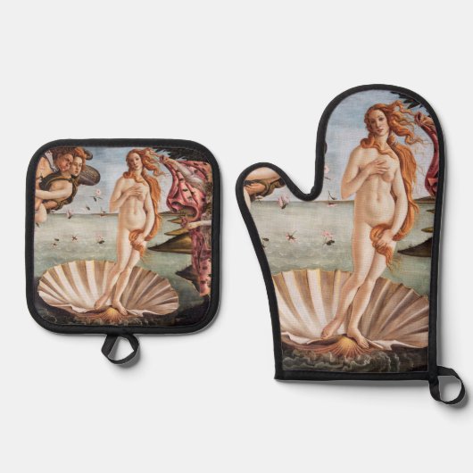 Sandro Botticelli - Geboorte van Venus Ovenwant & Pannenlap Set (Voorkant)