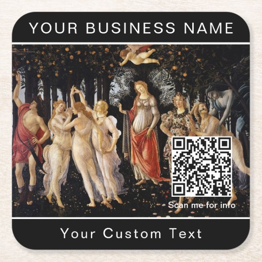 Sandro Botticelli - La Primavera - QR-code Vierkante Kartonnen Onderzetter (Voorkant)
