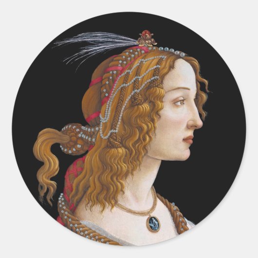 Sandro Botticelli - Portret van Simonetta Vespucci Ronde Sticker (Voorkant)