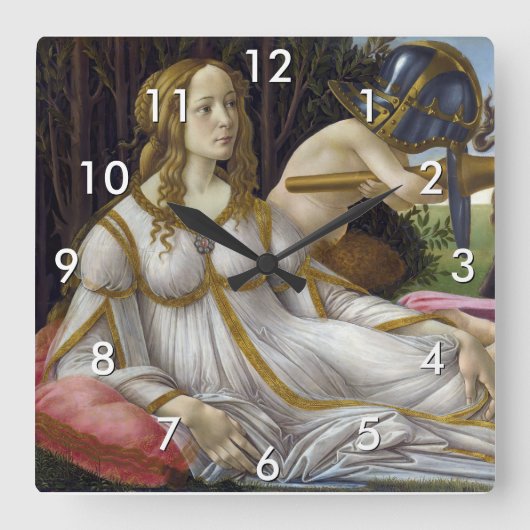 Sandro Botticelli - Venus and Mars, left side Vierkante Klok (Voorkant)