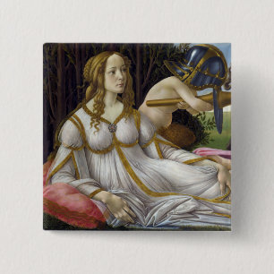 Sandro Botticelli - Venus en Mars, linkerkant Vierkante Button 5,1 Cm