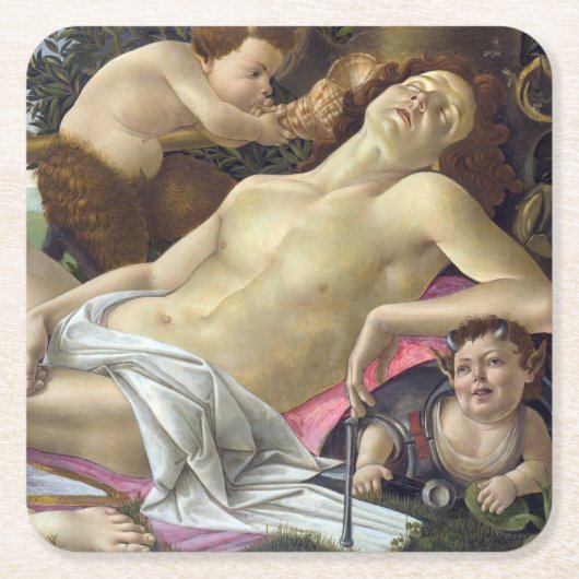 Sandro Botticelli - Venus en Mars, rechterkant Vierkante Kartonnen Onderzetter (Voorkant)